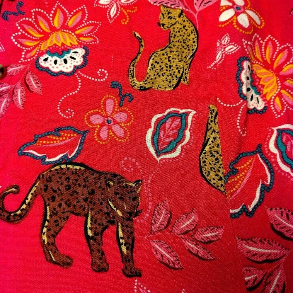 Torrid Size 5 Plus Size Pink Leopard Dress Midi Rouched Short Sleeve Belted Cat - Picture 15 of 16